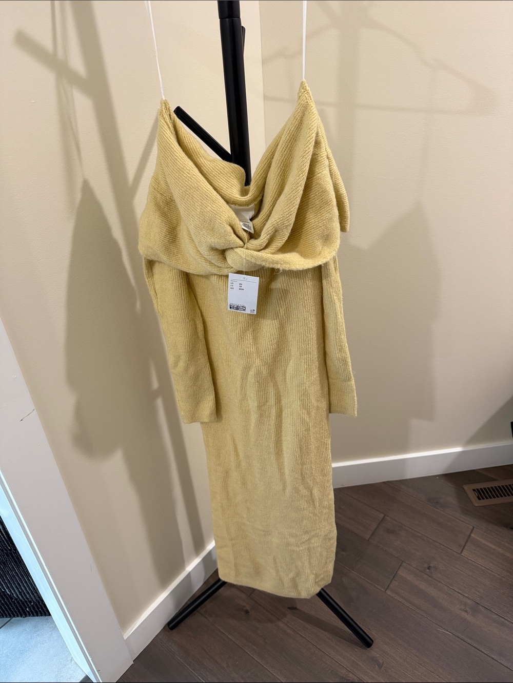H&M Light Yellow Maxi Dress with Draped Cowl Neck